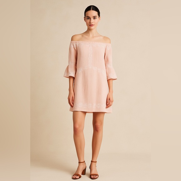 foxiedox Dresses & Skirts - Foxiedox Blush Pink Embroidered Off-Shoulder Dress – Size S